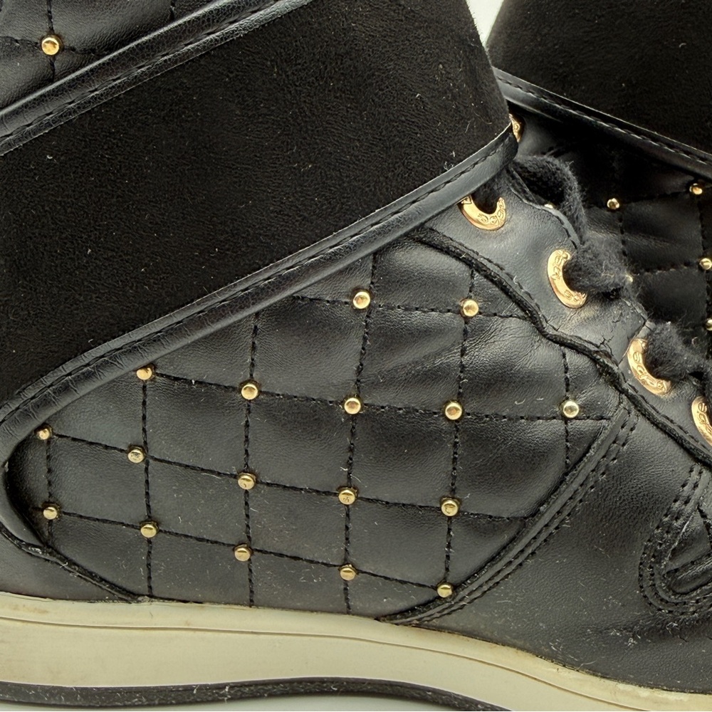 bebe Black Quilted High-Top Sneakers with Hidden Wedge Sz 7 - Picture 12 of 13